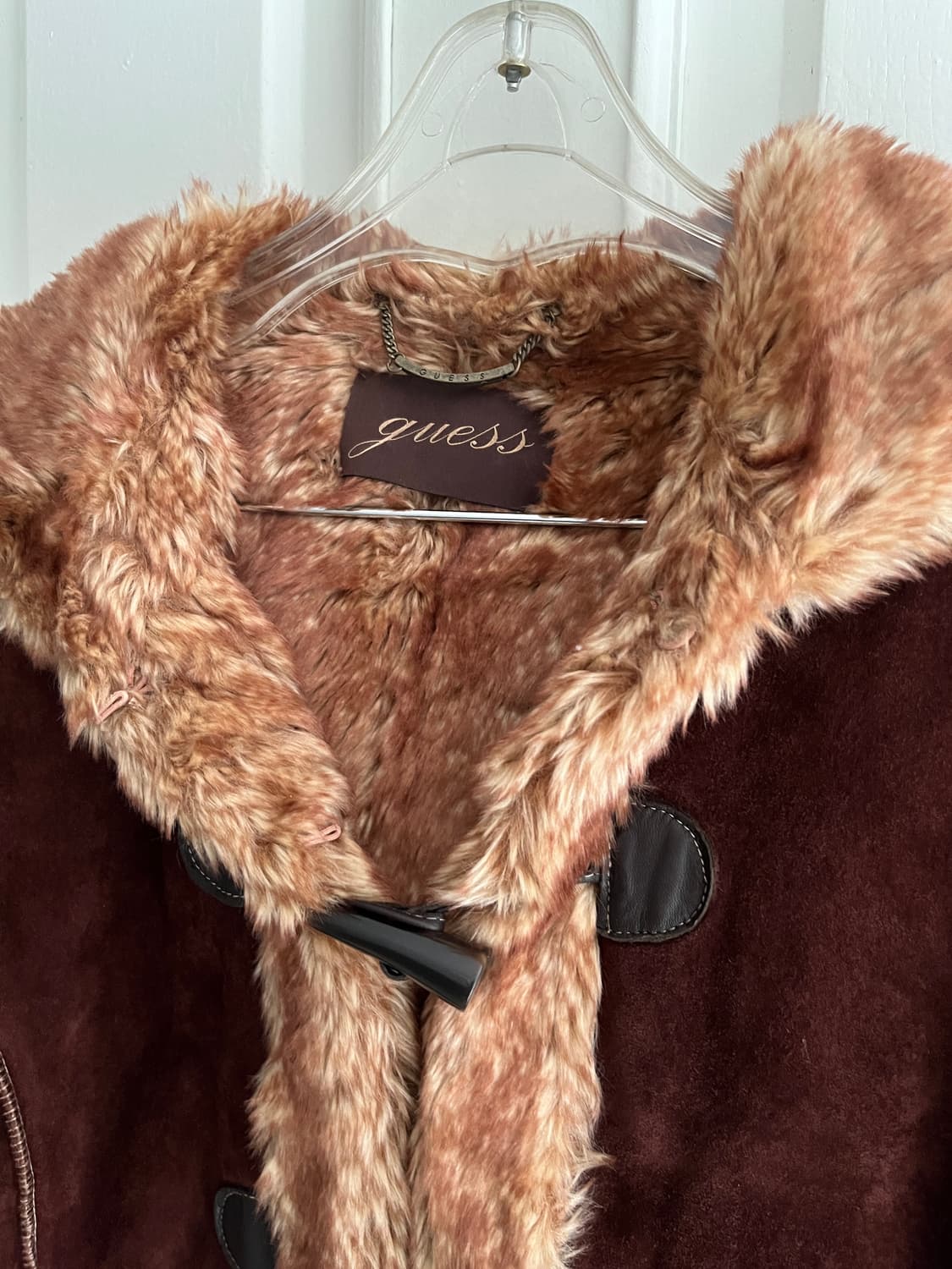 게스 시어링 빈티지 후드 하프 스웨이드 퍼 무스탕 코트 자켓 상품이미지5