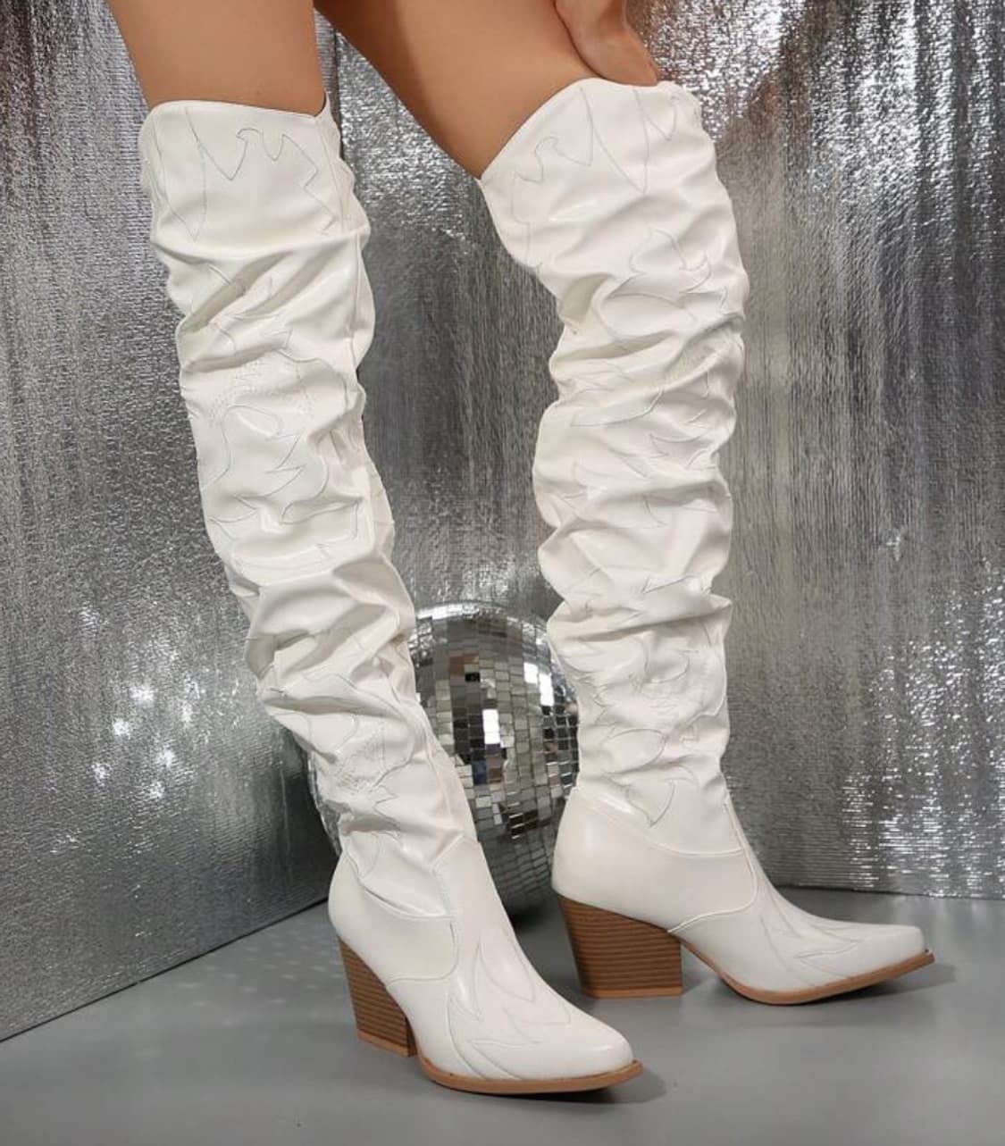 돌스킬 카우보이 싸이하이 부츠 화이트 40 상품이미지3