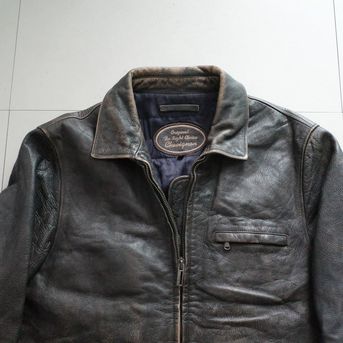 쉐비뇽 Chevignon 빈티지 암소가죽 차심 레더 자켓 XL 상품이미지2