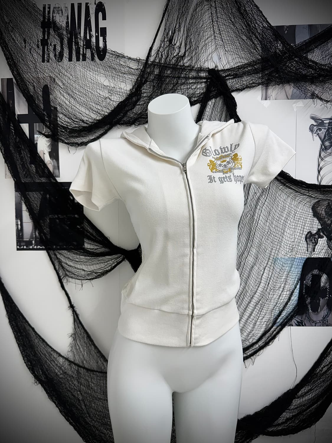 00s lace glitter printing hoodie halfsle 상품이미지4