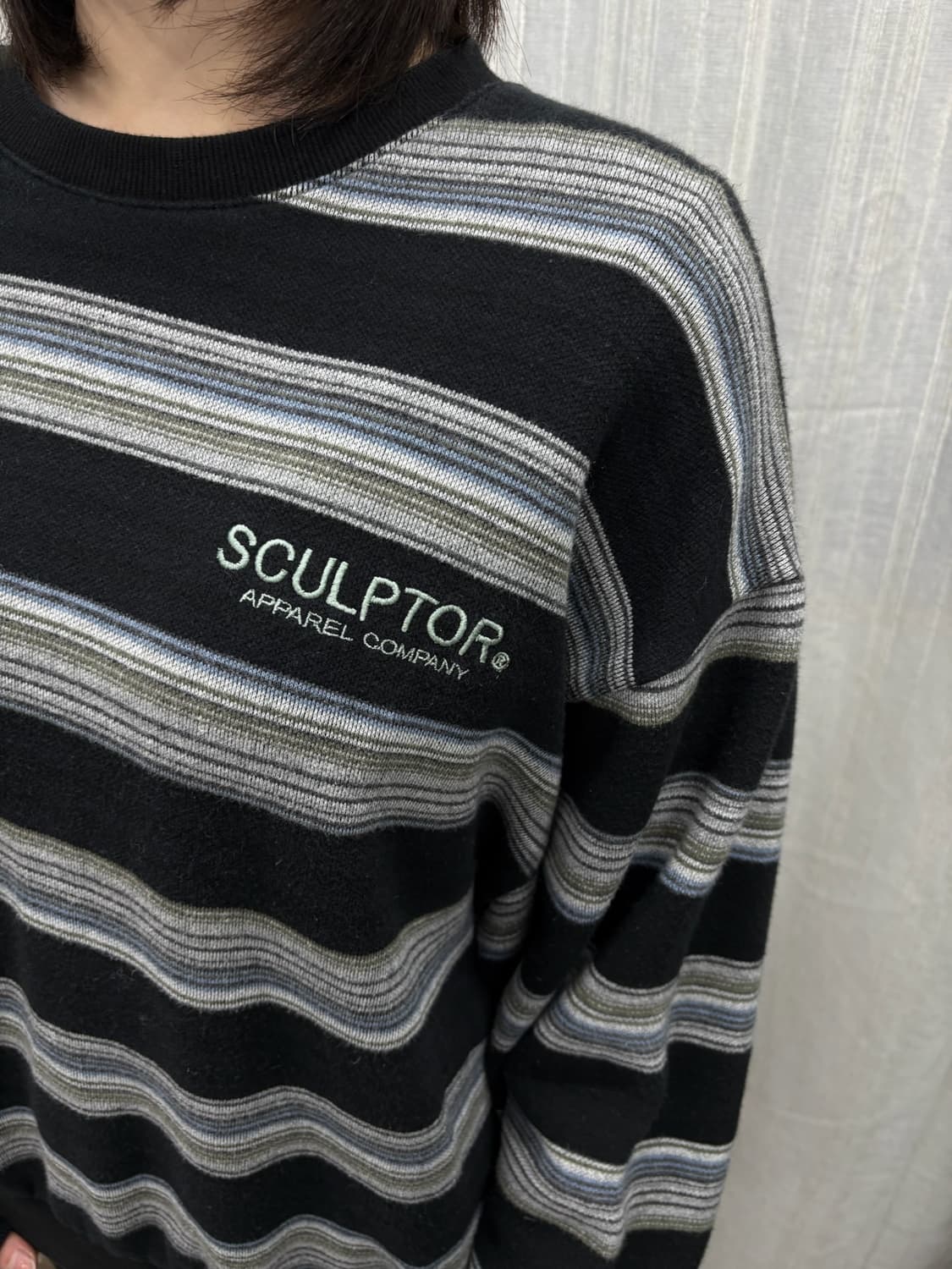 스컬프터 블랙 멀티컬러 스트라이프 코튼 스웻 맨투맨 상품이미지5