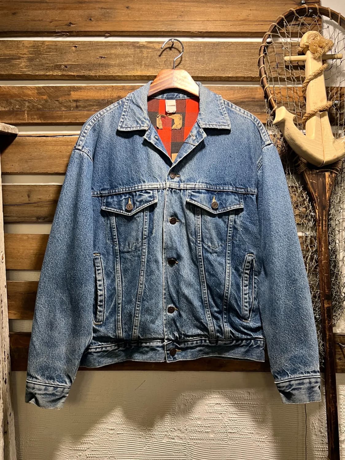 [S]80's USA 빈티지 버팔로 블랭킷 라이닝 데님 트러커 자켓 상품이미지1