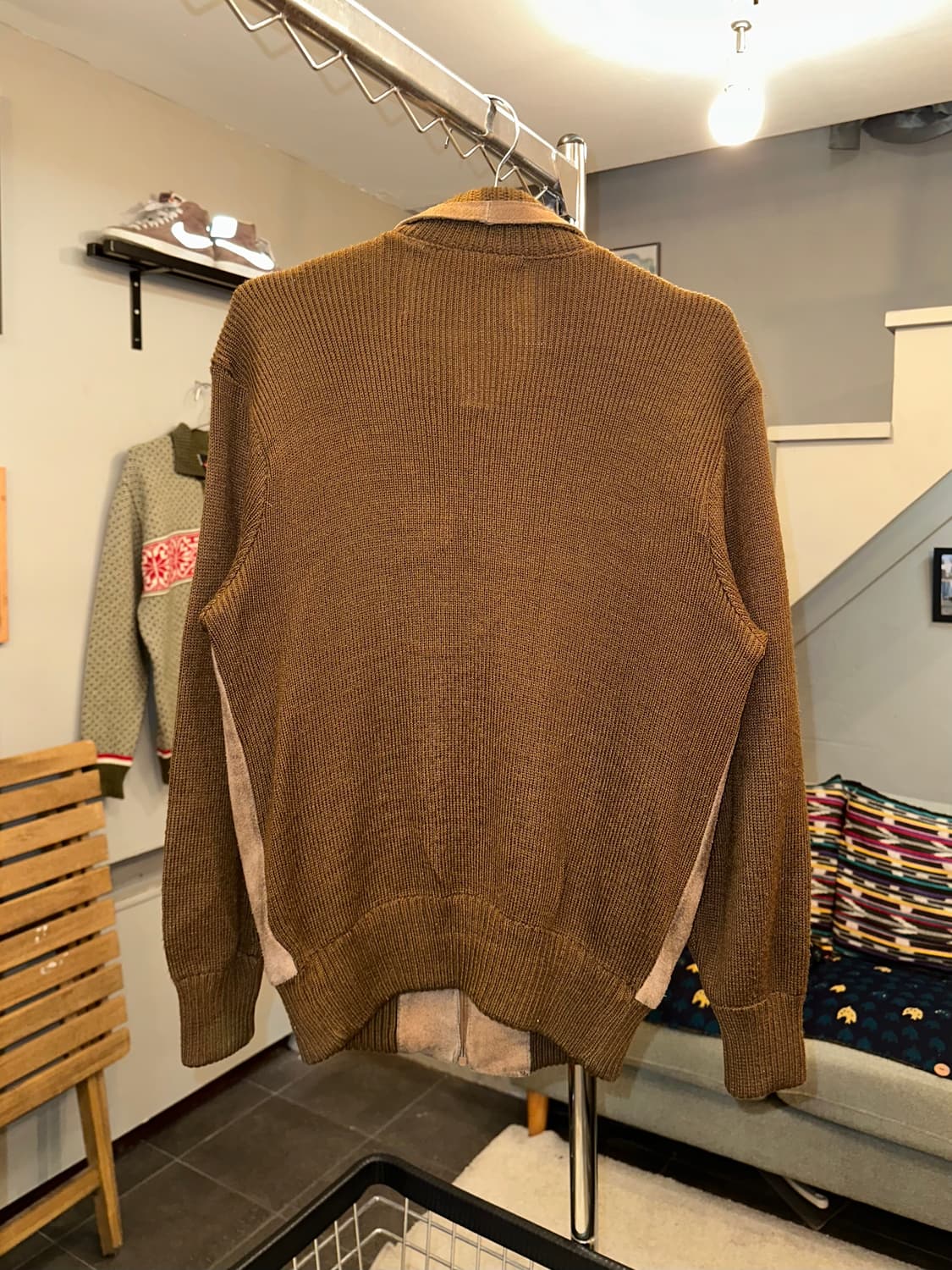 90’s Japanese Cow-suede aged knit jacket 상품이미지10