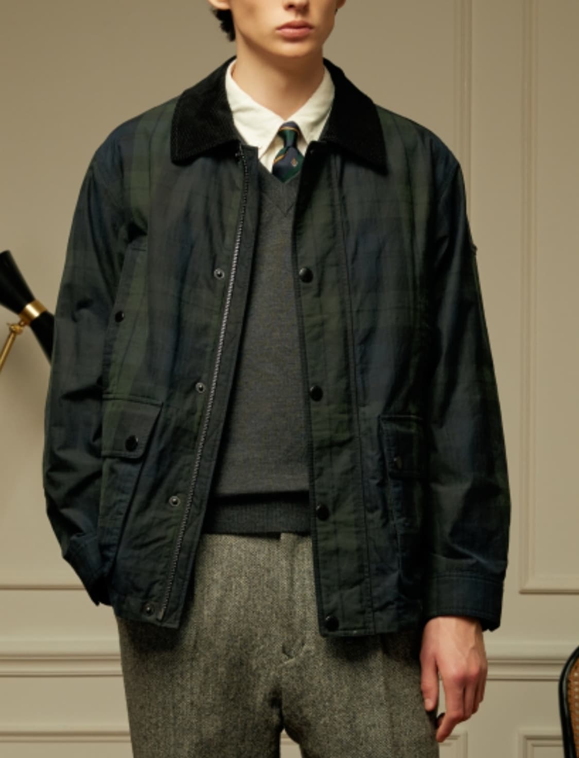 (택포) 헤지스 22FW 블랙와치 클래식 필드자켓 110 B39 상품이미지2