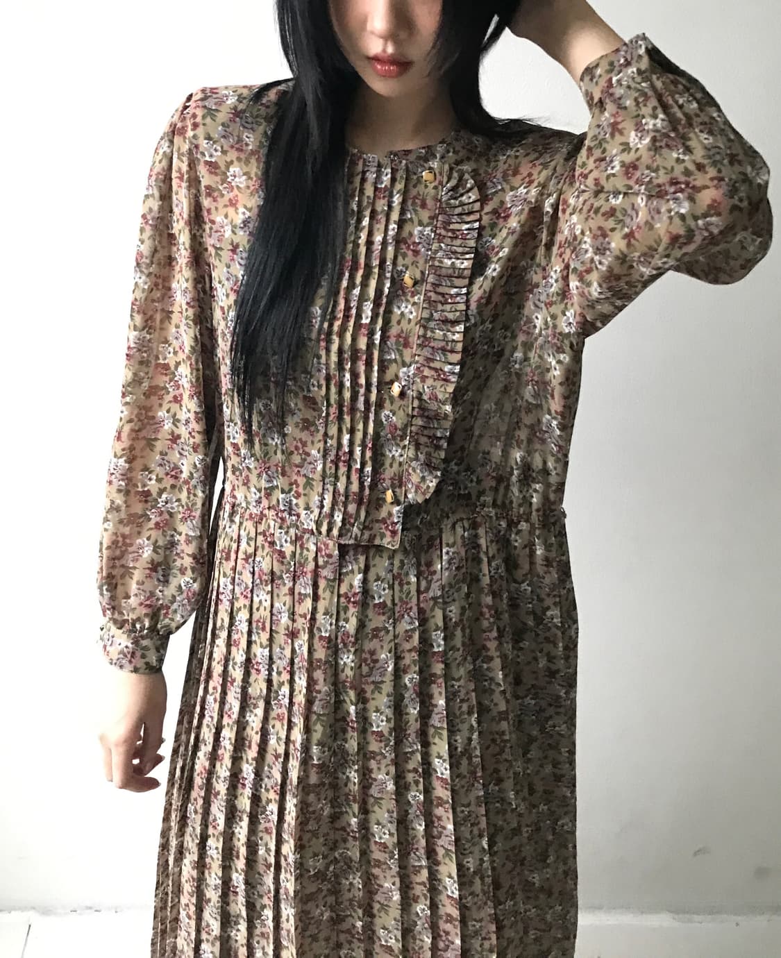 Ruffle collar pleats dress 상품이미지5