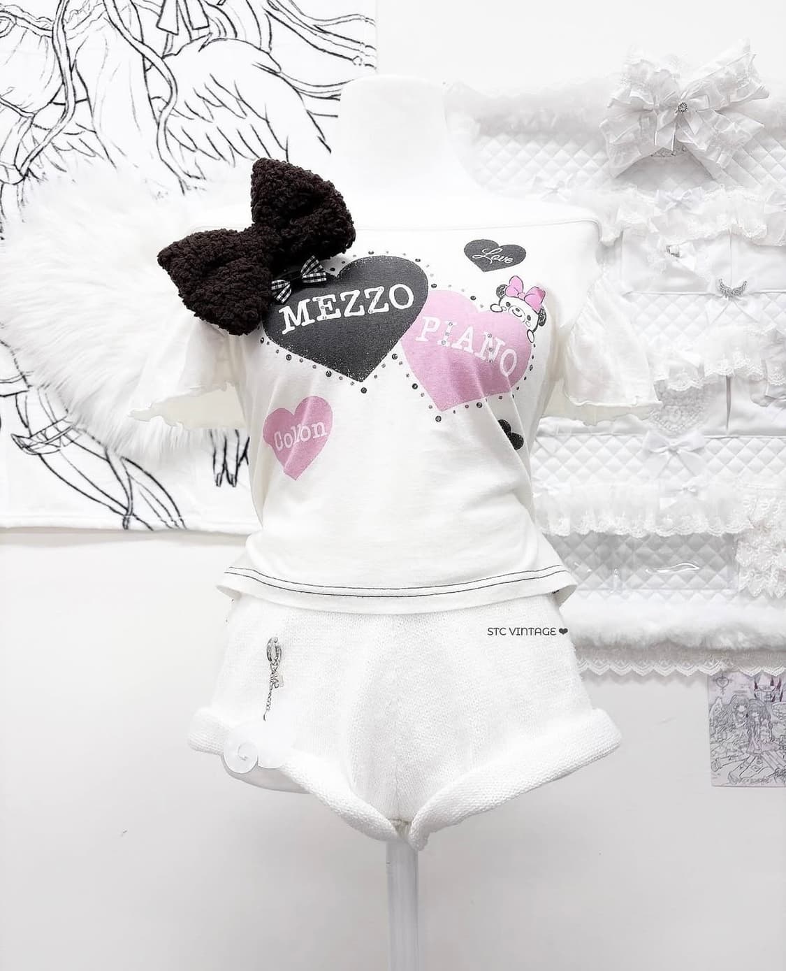 메조피아노 히메갸루 리본 크롭반팔 상품이미지1