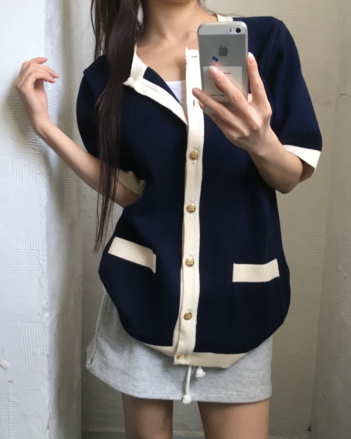 Burberry 버버리 금장 네이비 반팔 가디건 상품이미지1