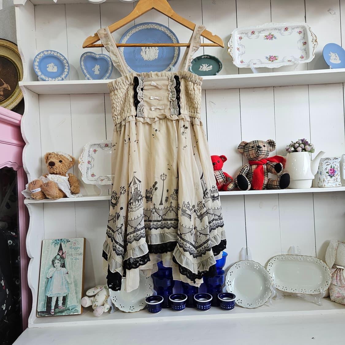 0327(Axes Femme) 놀이공원 프린트 셔링 점퍼원피스 상품이미지6