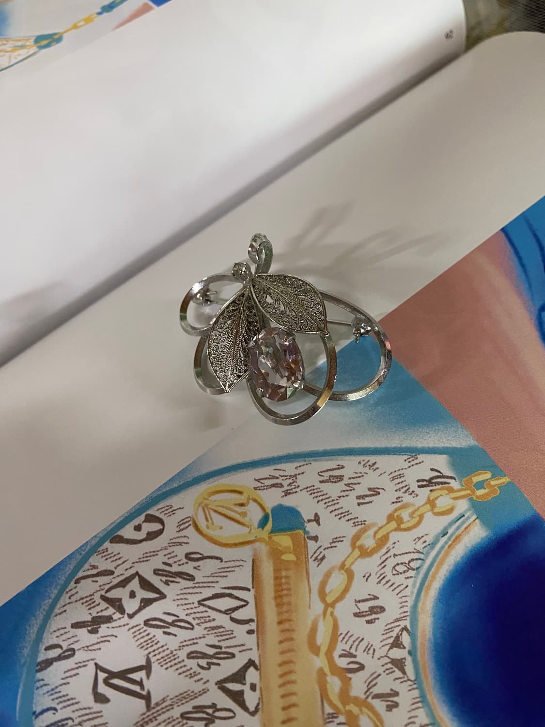 연핑크 스톤 실버 빈티지 브로치 상품이미지3