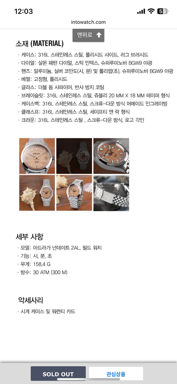 (한정판) 보레알리스 아드라가 살몬 연어색 39mm 상품이미지5