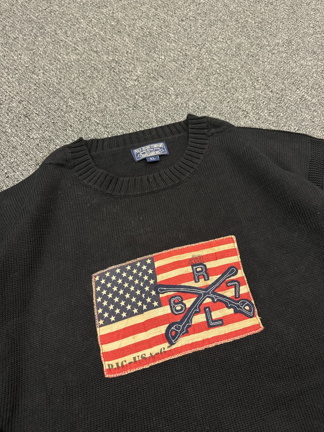 XL) 폴로 진스 성조기 블랙 니트 스웨터 상품이미지2