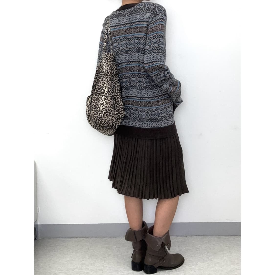 빈티지 브라운 플리츠 미디 스커트 상품이미지3