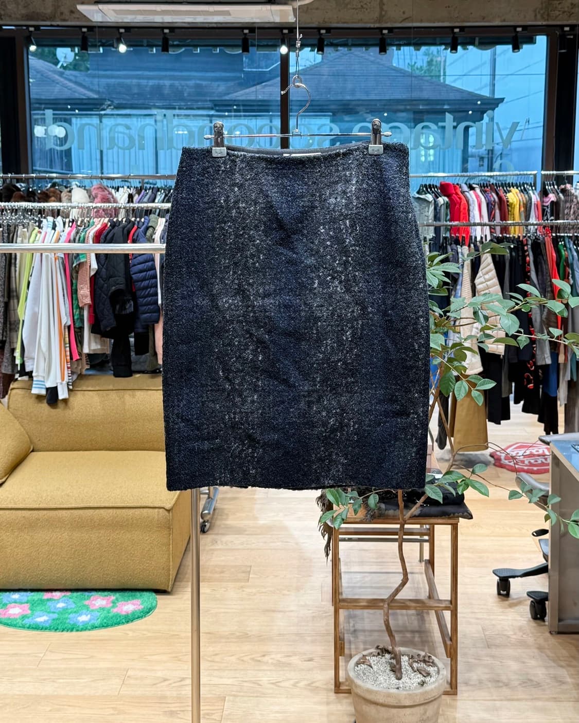 프라다 블루 그레이 체크 울 미디스커트  상품이미지1