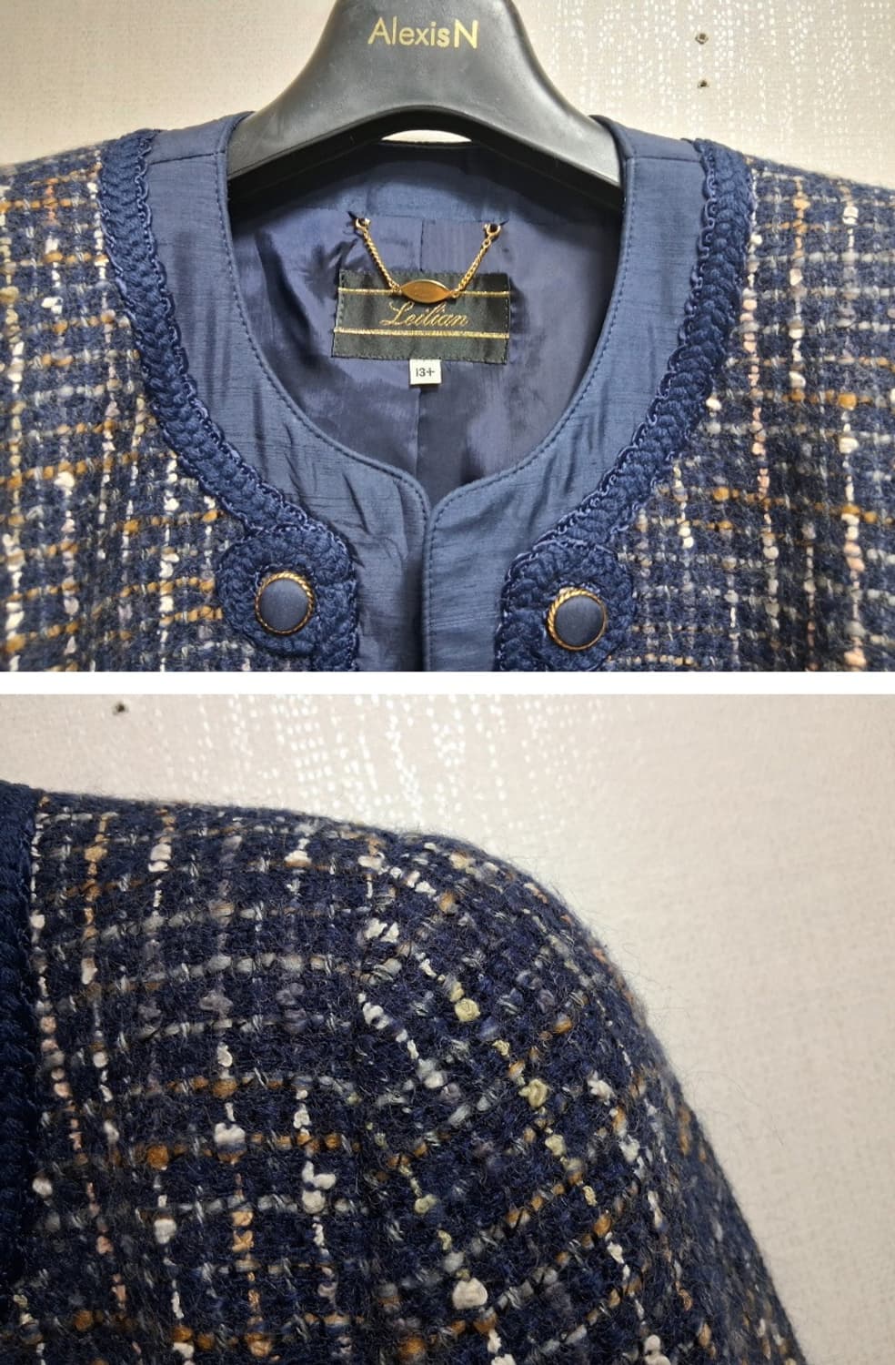 일본빈티지 Leilian 모직울 트위드모직 투피스 셋업 상의 77 스커트 상품이미지3