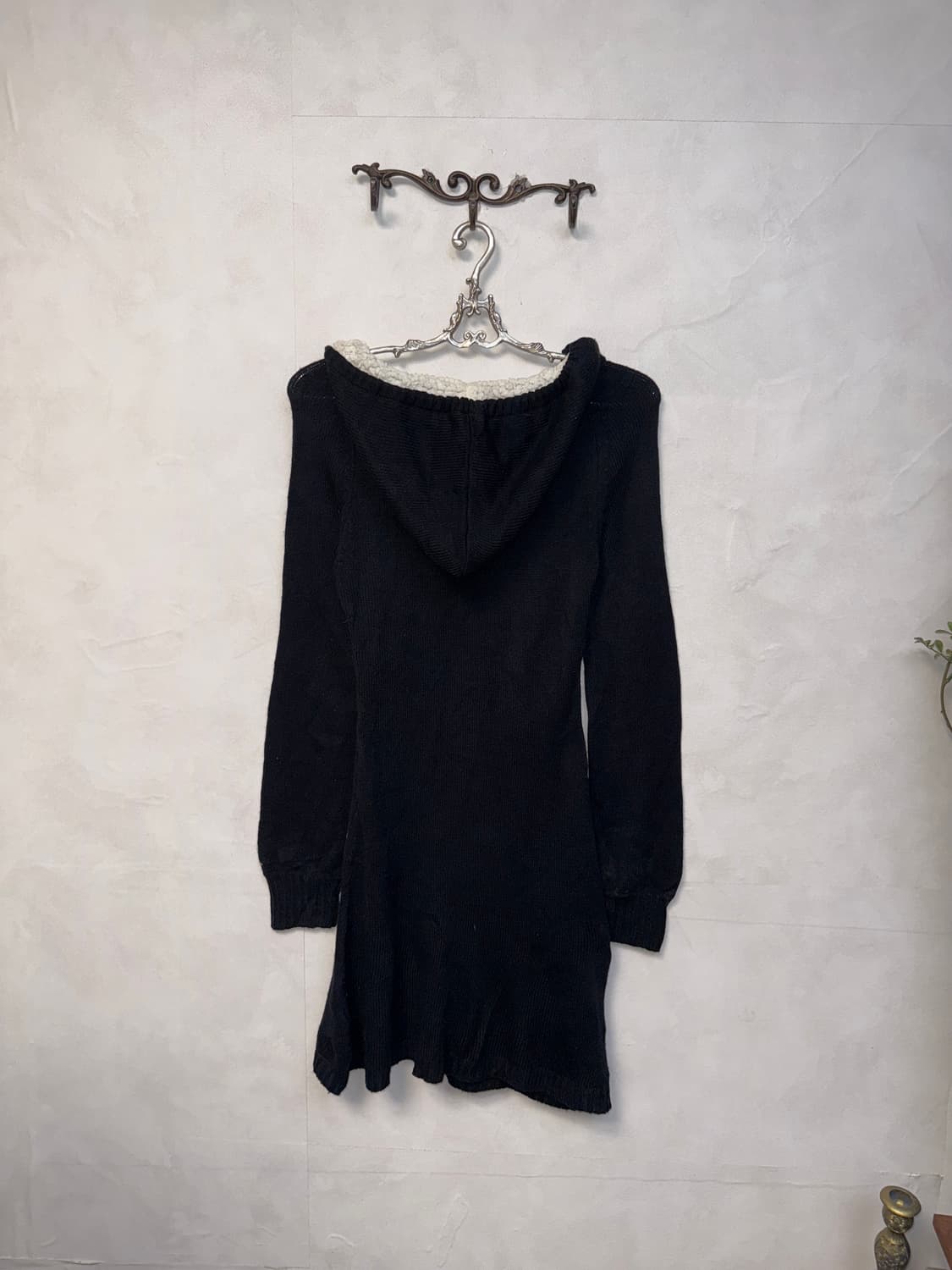 Black fur detail hood knit ops 상품이미지6