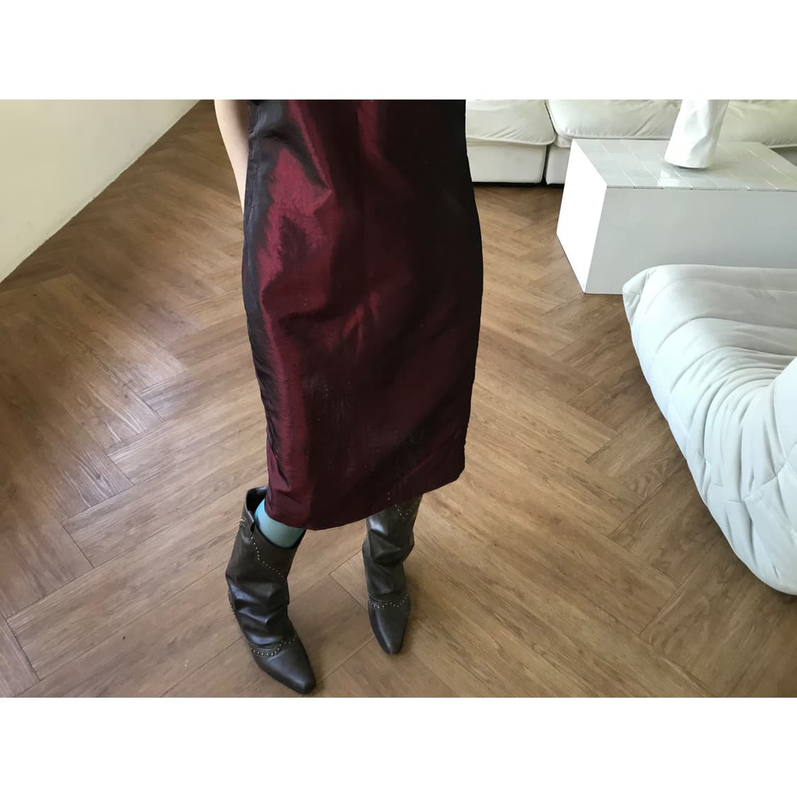 vintage glossy burgundy one-piece 상품이미지8
