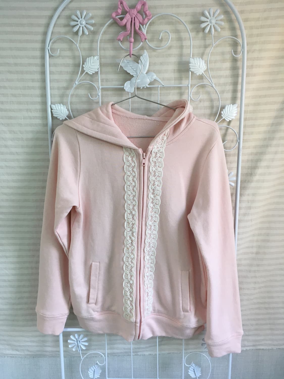 jpn vintage 베이비 핑크 레이스 후드 집업  상품이미지1