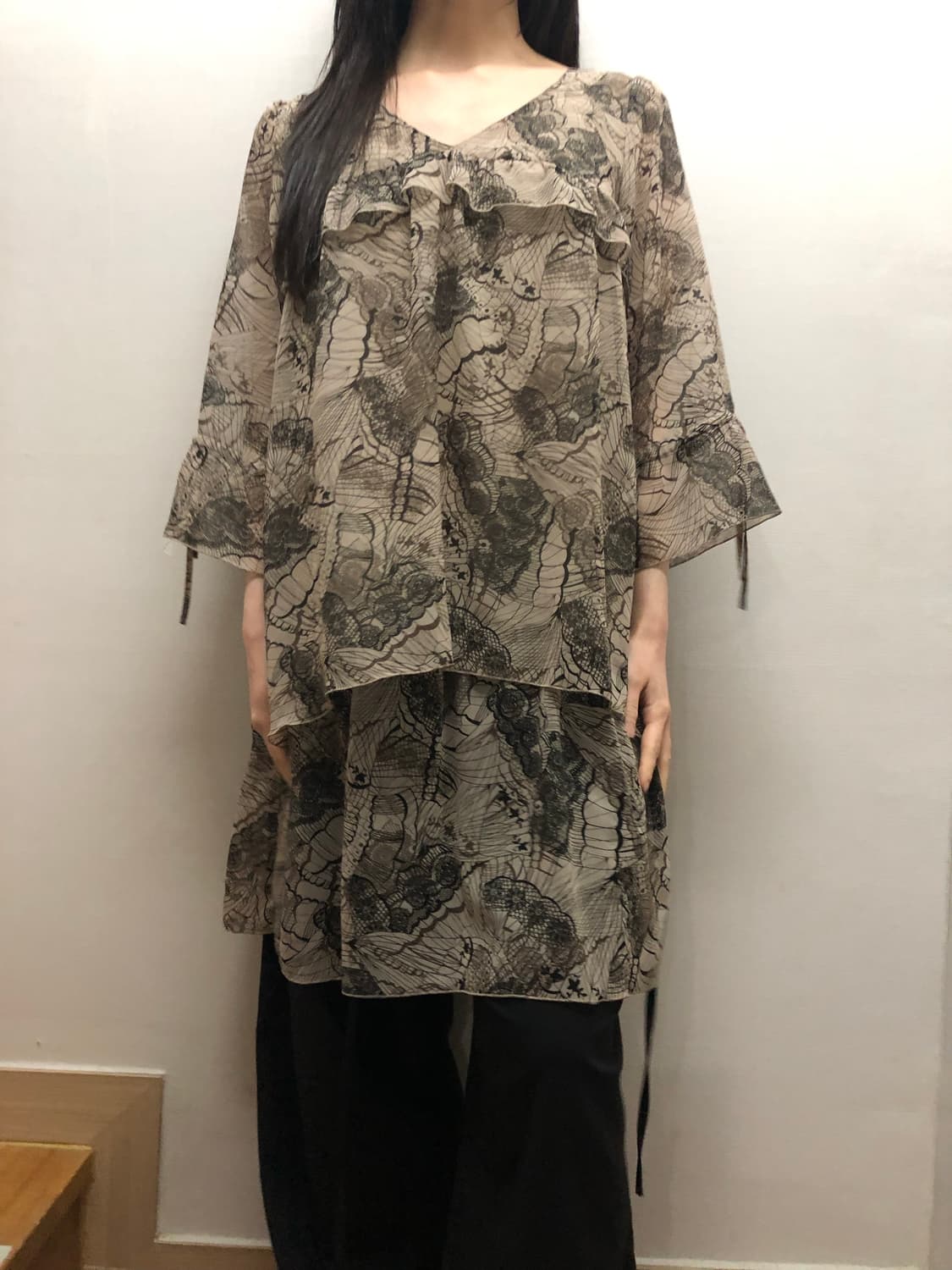 빈티지 베이지 오리엔탈 프릴 원피스 상품이미지4