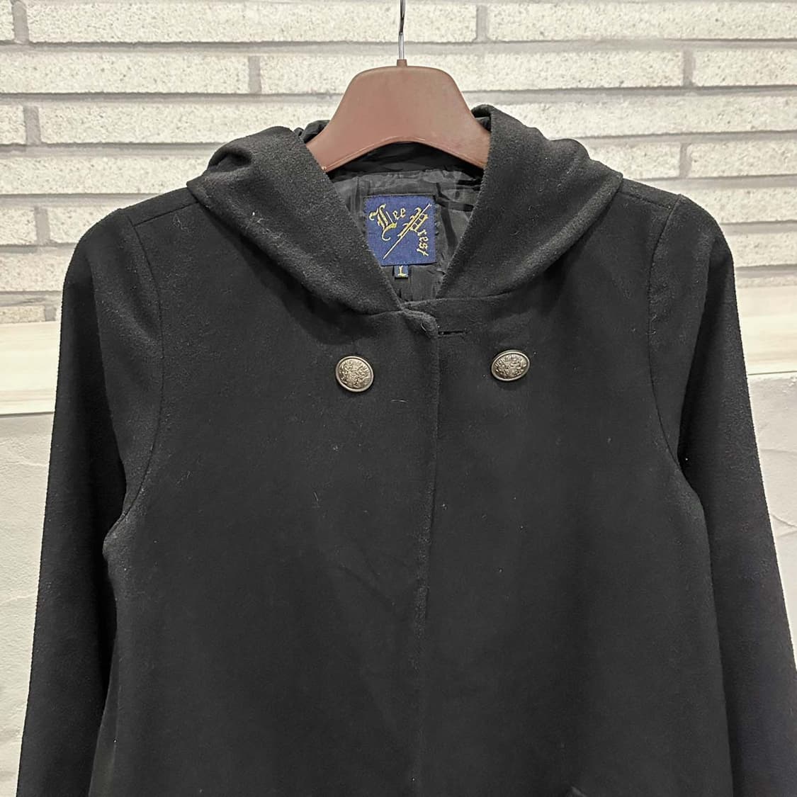 JPN VINTAGE 후드 케이프 코트 투포켓 원버튼 디테일 블랙 상품이미지4