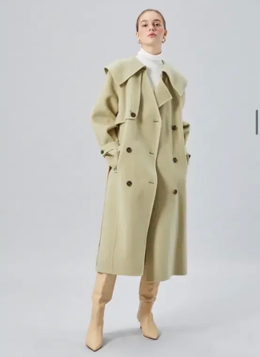 임블리 - 세일러 카라 핸드메이드 울코트 카키 상품이미지1