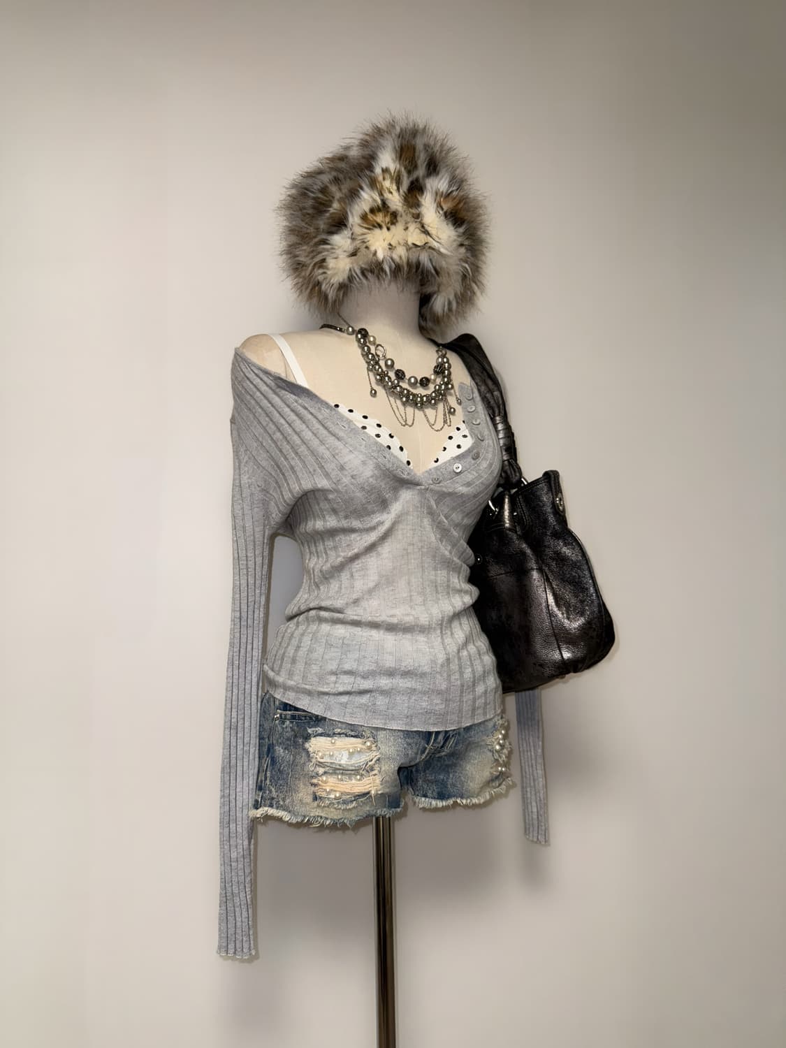 섹시 그레이 골지니트 갸루탑 상품이미지7