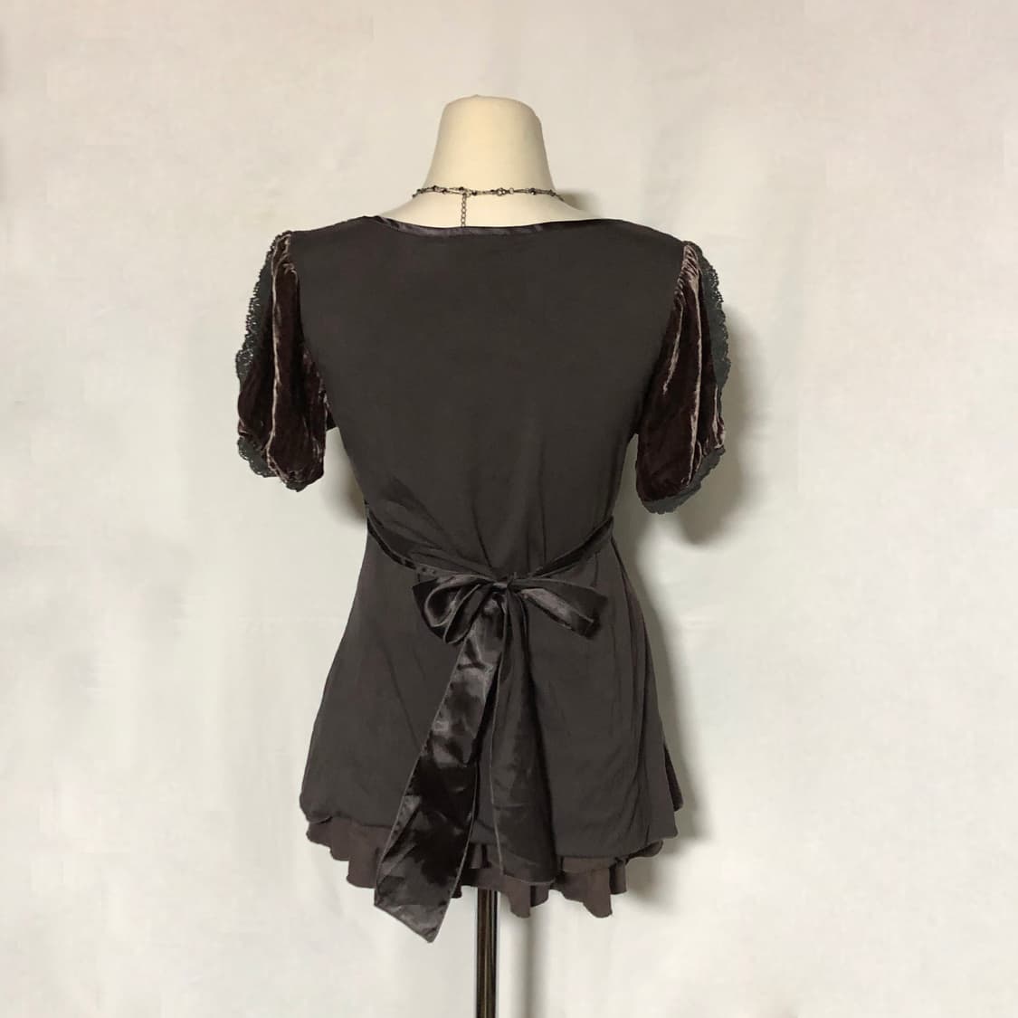 허리 리본 레이스 탑 브라운 상품이미지6