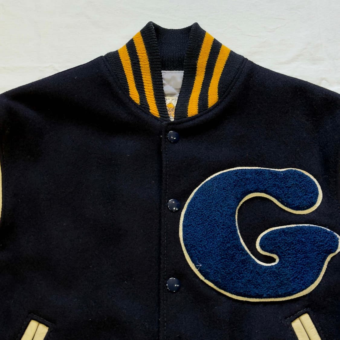 90s 골든베어 레더 울 바시티 자켓 상품이미지2