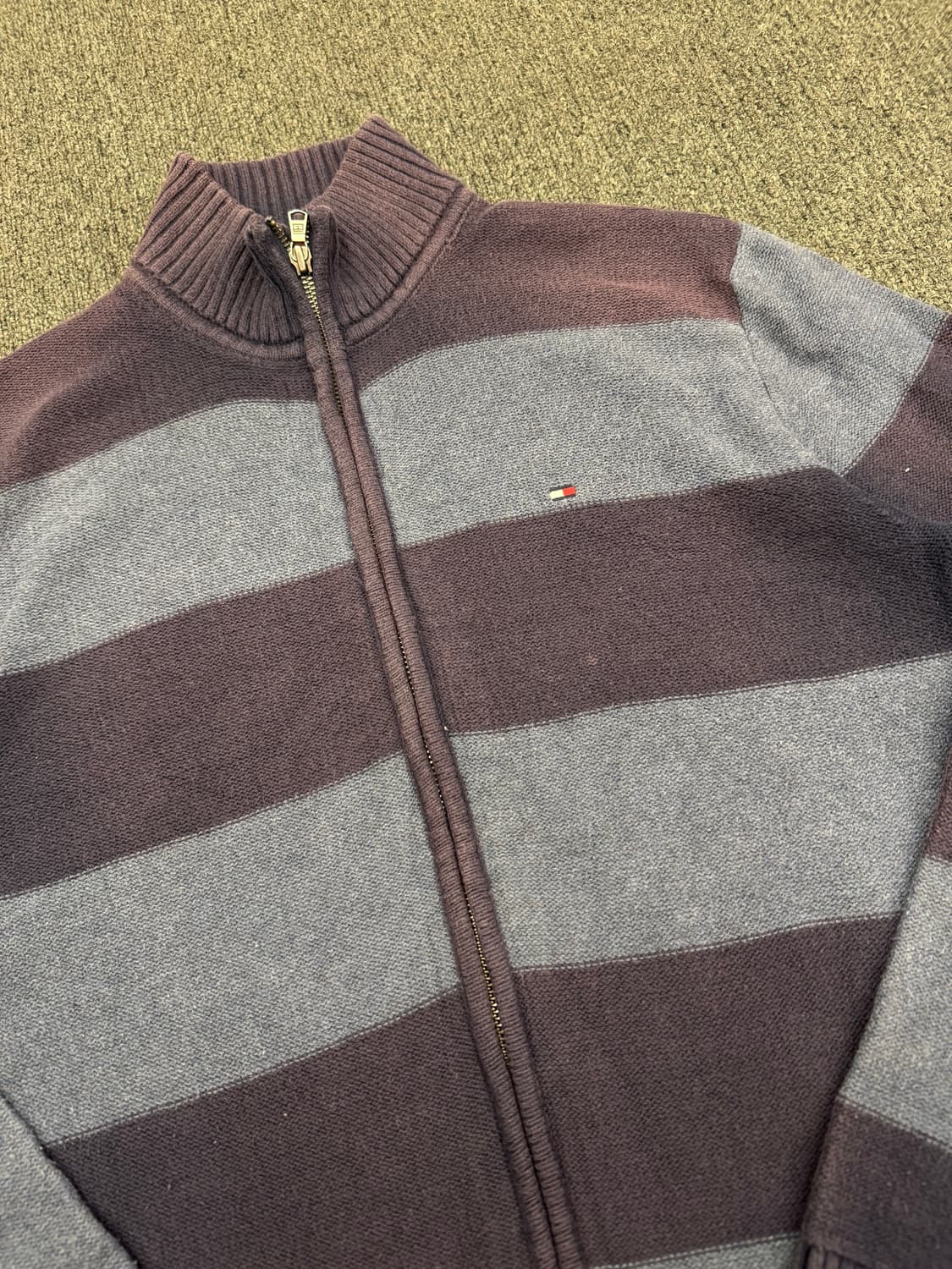 M)타미 힐피거 빈티지 네이비 스트라이프 니트집업 상품이미지2