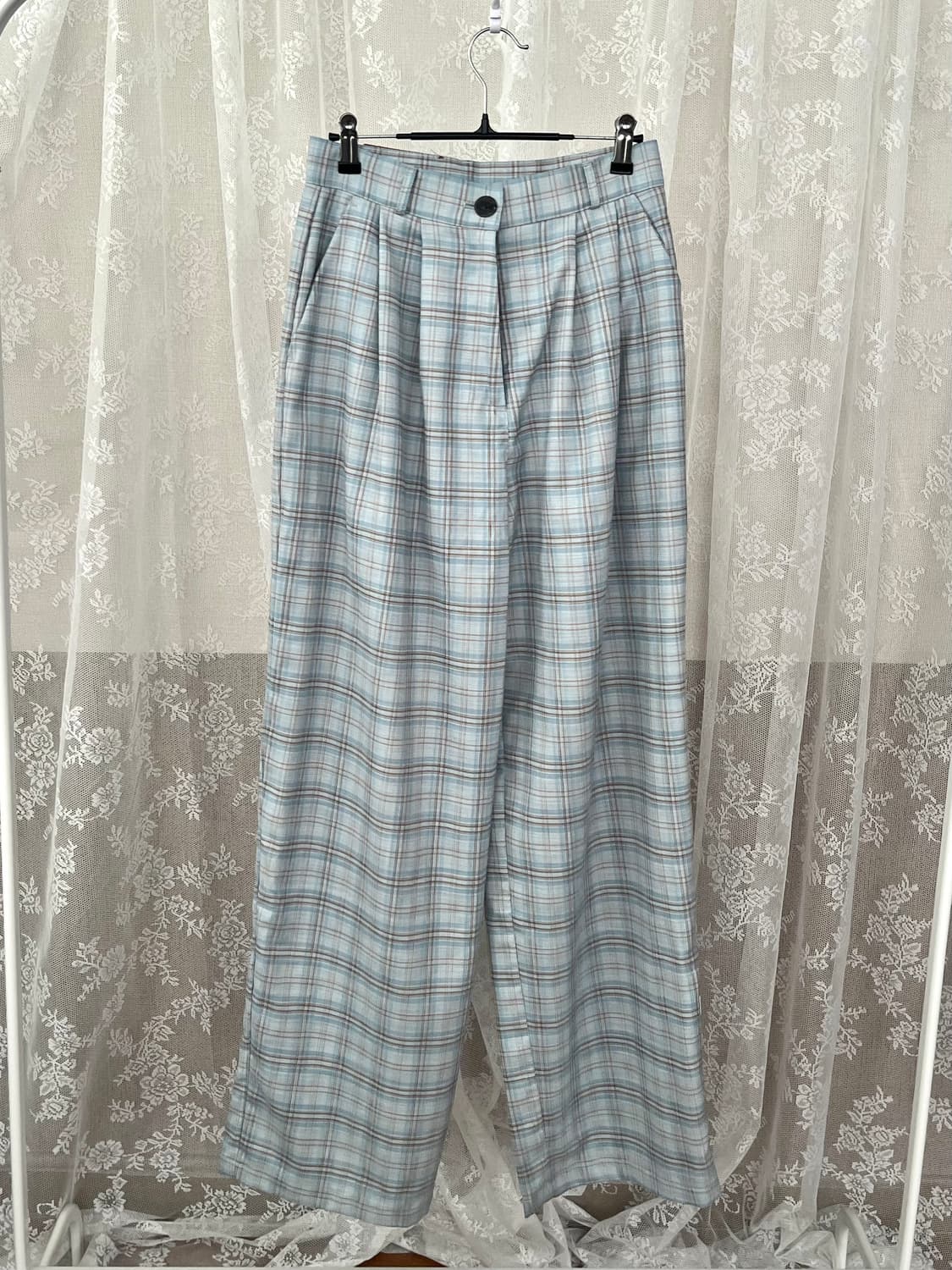 S) 스컬프터 체크 와이드 팬츠 블루 상품이미지1