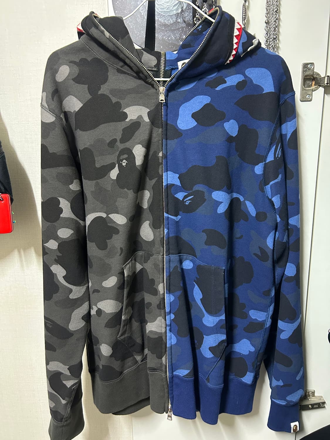 베이프 컬러 카모 세퍼레이트 샤크 풀 집 후드 블랙네이비 L 상품이미지6