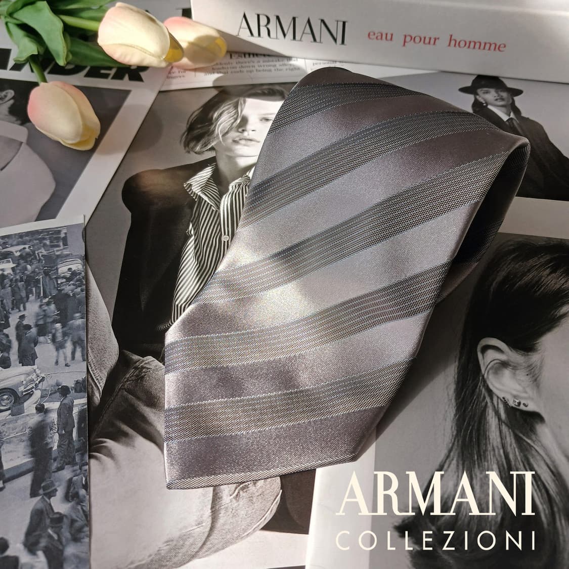 아르마니 꼴레지오니 실크 스트라이프 넥타이 9.5cm A등급 A19674 상품이미지1