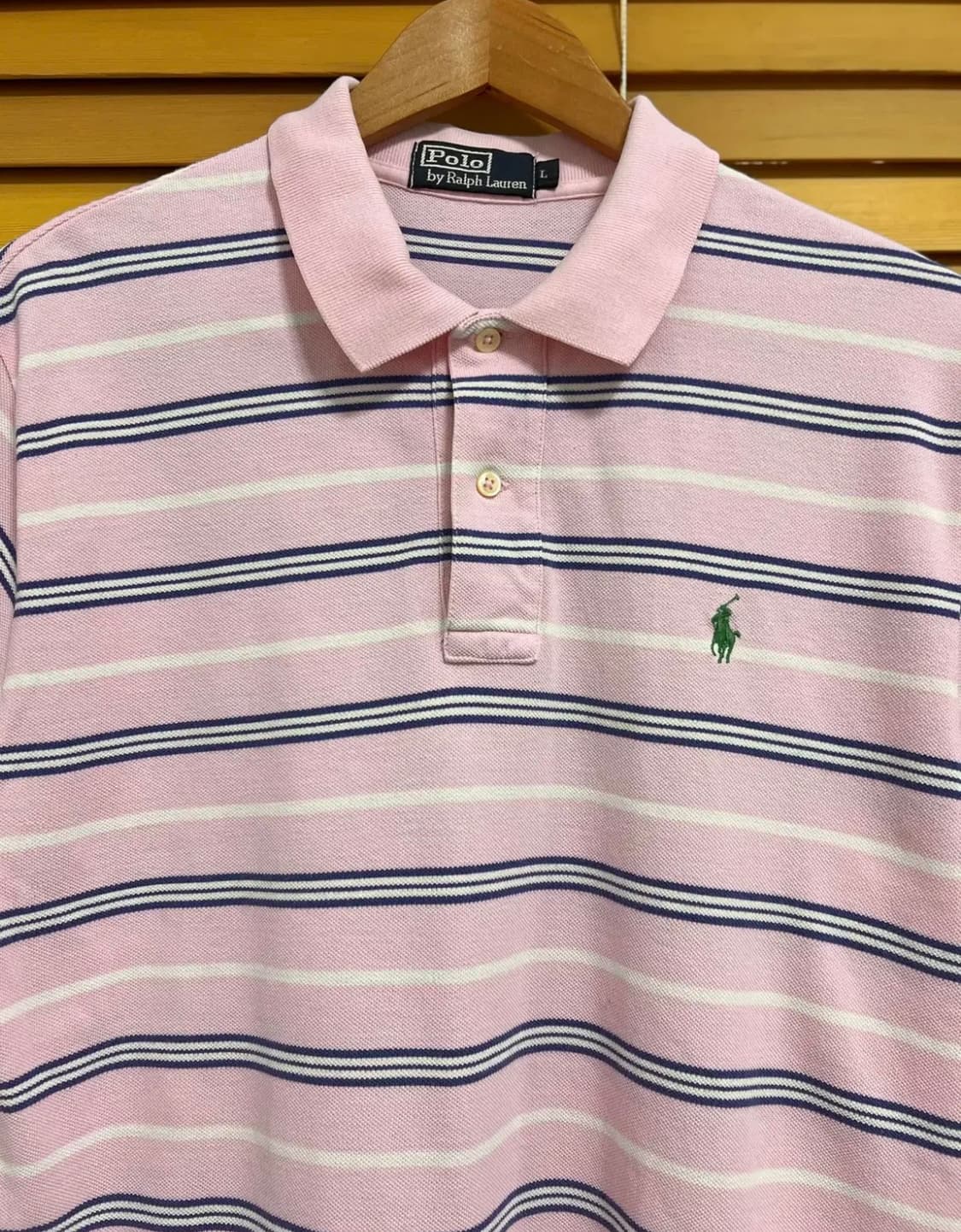 폴로랄프로렌 남성 핑크스트라이프 PK카라반팔티셔츠 L 상품이미지1