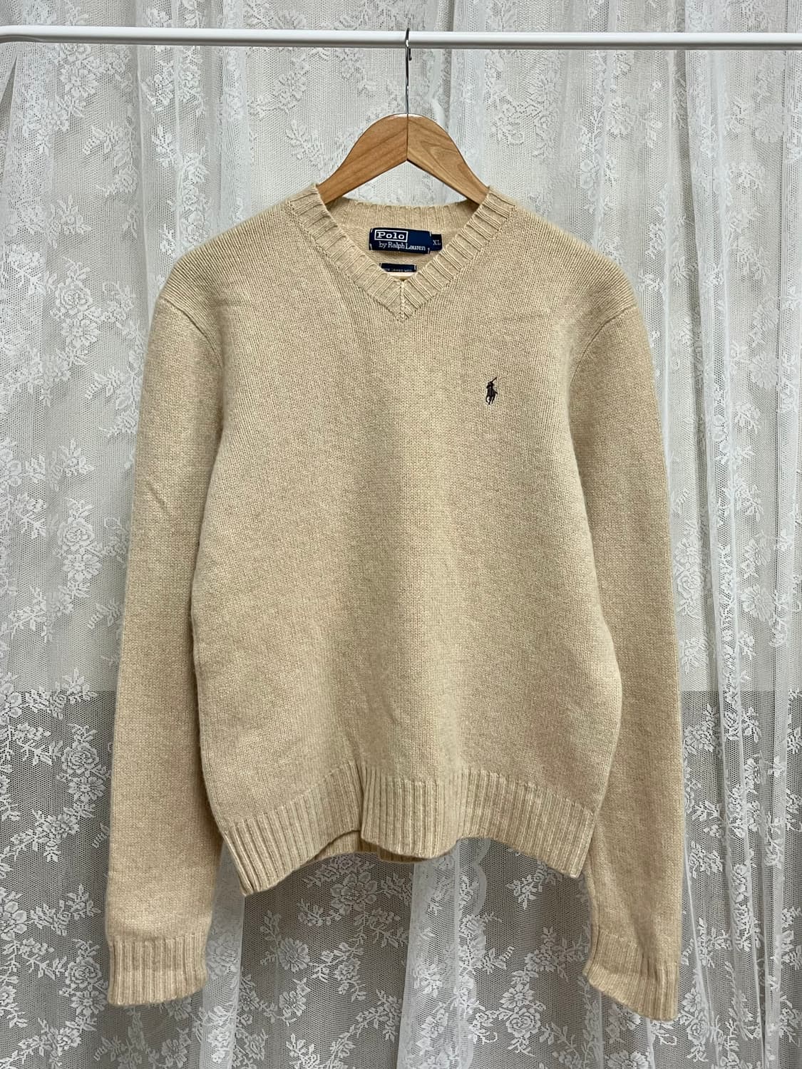 XL) 폴로 랄프로렌 램스울 100 브이넥 니트 베이지 상품이미지1