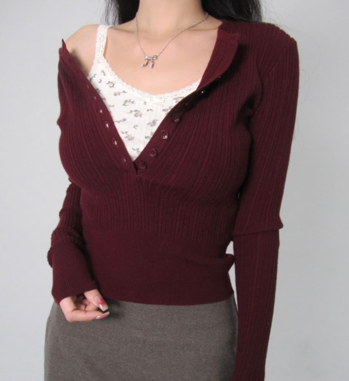 페일제이드 니트 버건디, 핑크 상품이미지1