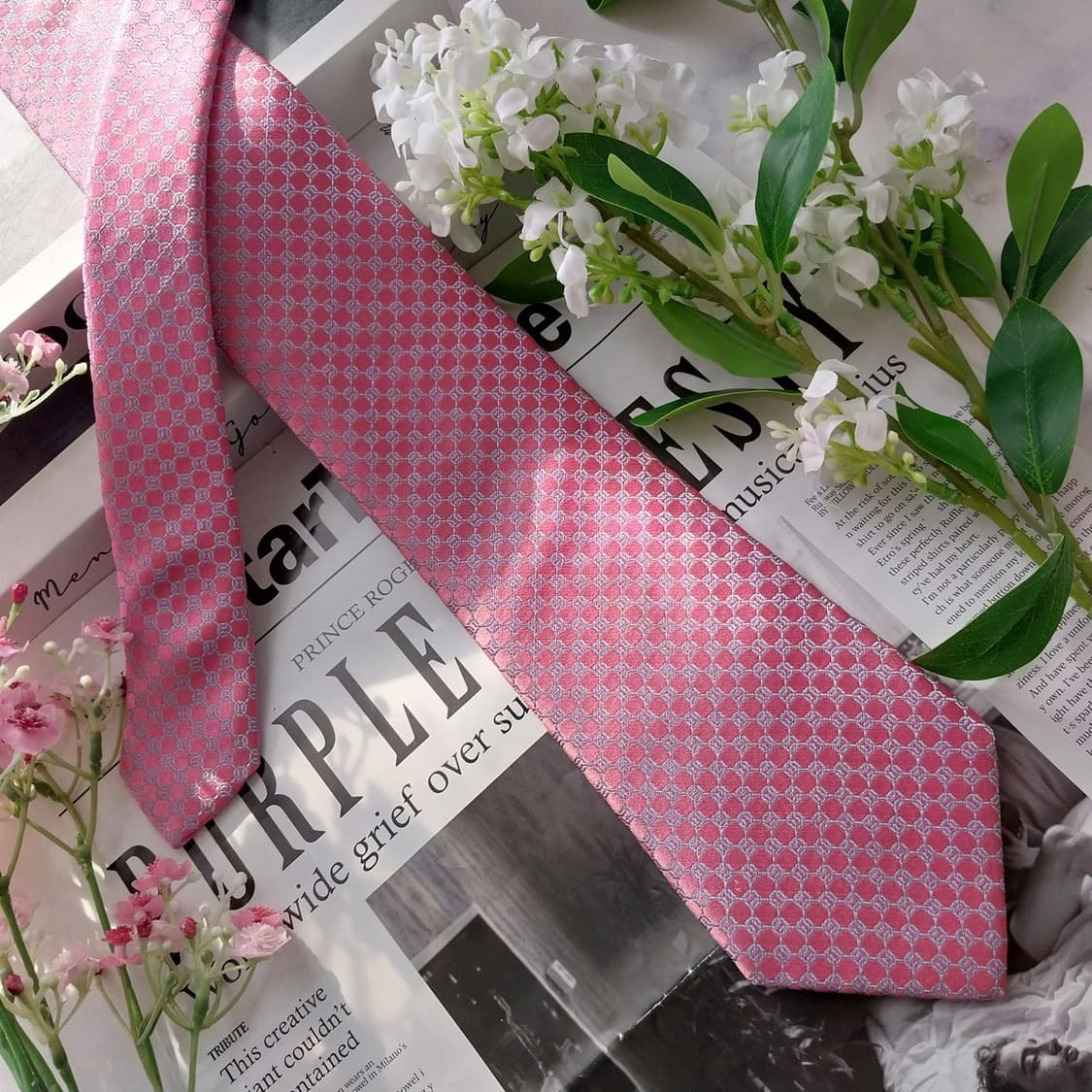 메트로시티 실크 핑크 자카드 넥타이 8.5cm A+등급 K1991 상품이미지4