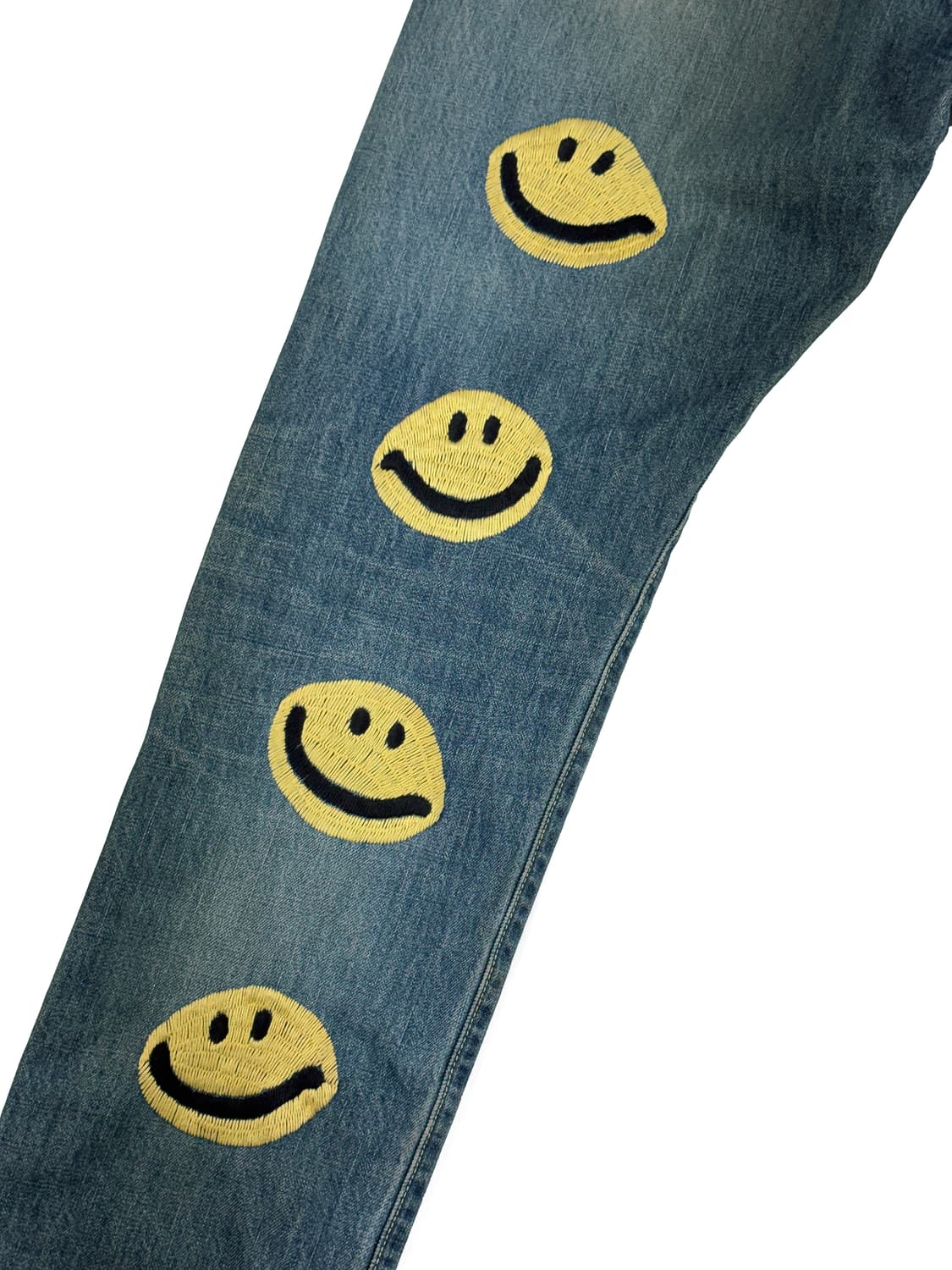 캐피탈 슬림 핏 스마일 자수 데님 팬츠 블루 상품이미지5