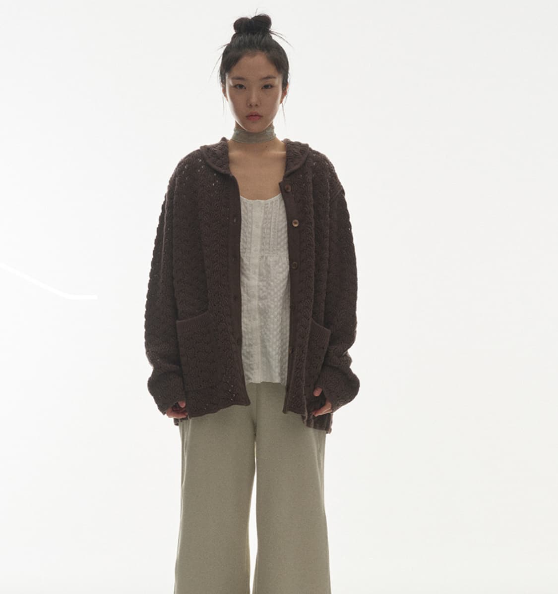 코이세이오 웨이브 니트 가디건 다크브라운 상품이미지3