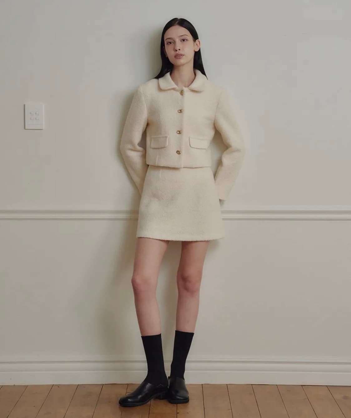 마롯 쁘띠 카라 울 트위드 자켓_크림 크림 / M 상품이미지2