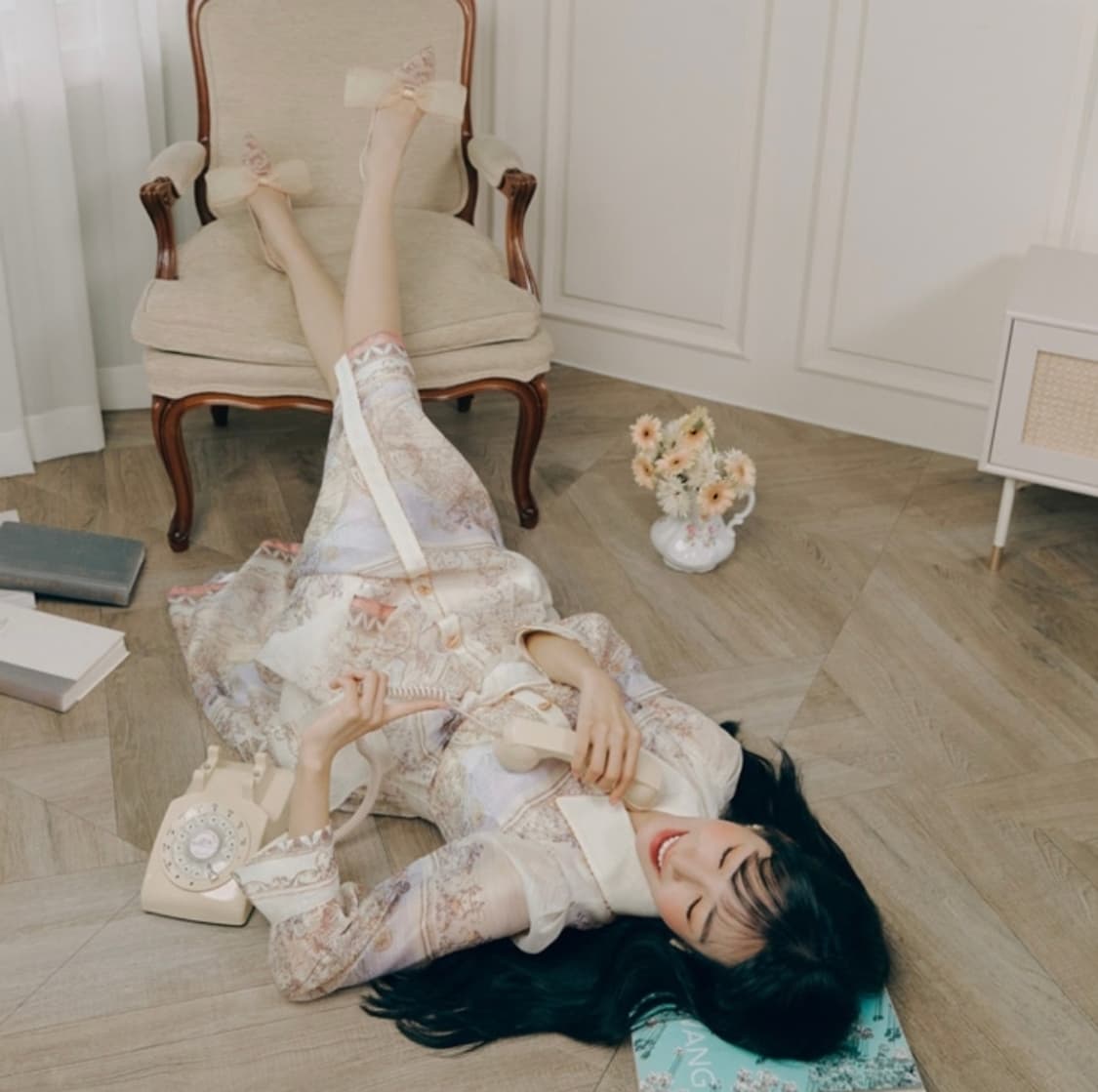 샤틴 셔츠카라 프린트 원피스 상품이미지2