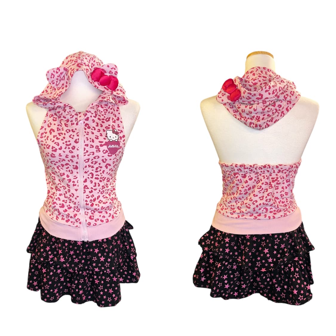 헬로키티 고양이 귀 핑크호피 후드 탑 나시 집업 키치갸루y2k 상품이미지2