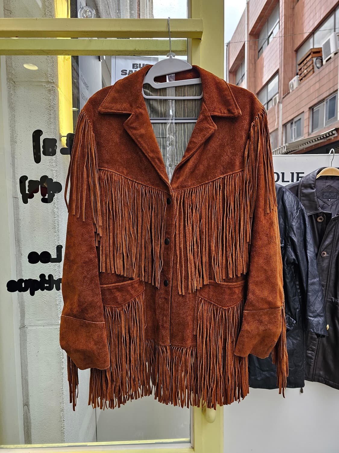 Goo-kay 오렌지브라운 프린지 레더 자켓 상품이미지3