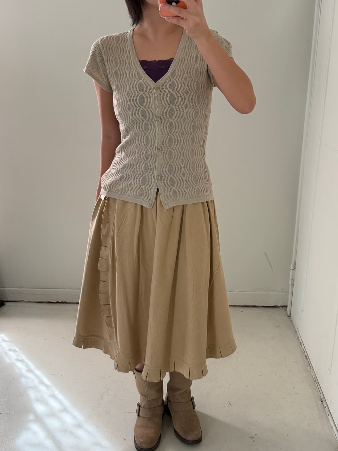 일본빈티지 퍼플베이지 가디건나시 세트 상품이미지2