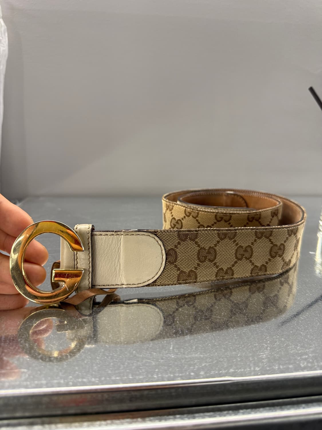 구찌 정품 GG 로고 화이트 벨트 상품이미지6