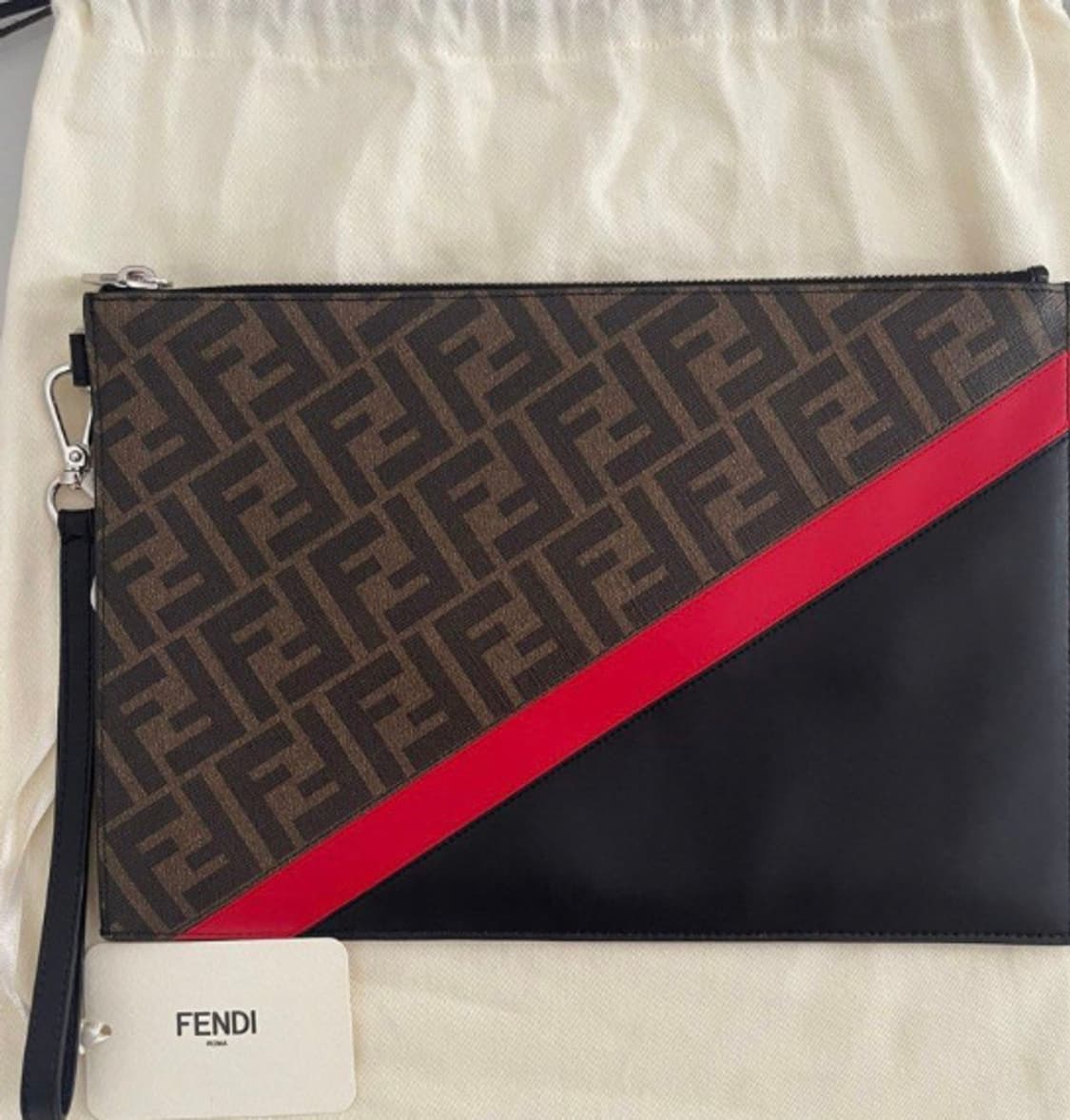 [정품]펜디 F 로고 클러치백 브라운  블랙 레드 투톤 스트라이프 가방 상품이미지3