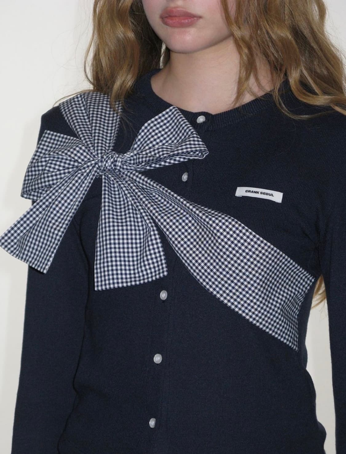 크랭크 리본 매듭 니트 가디건 네이비 상품이미지2