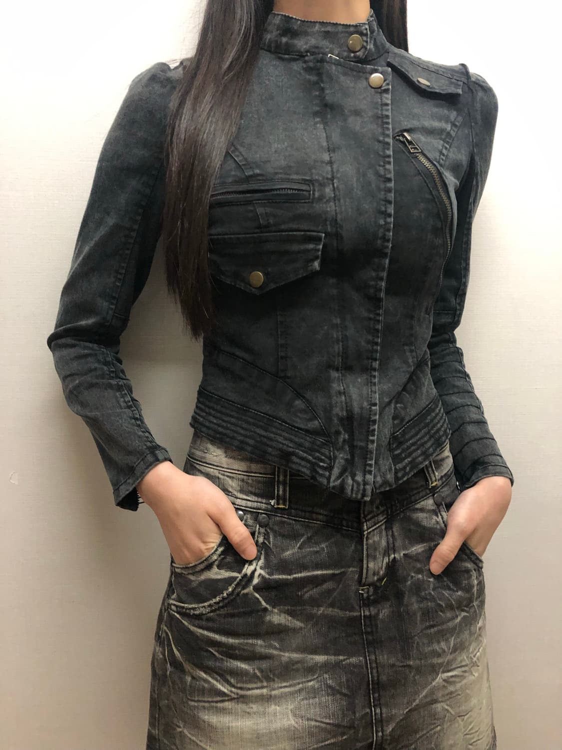 빈티지 블랙 펑크 데님 자켓 상품이미지3