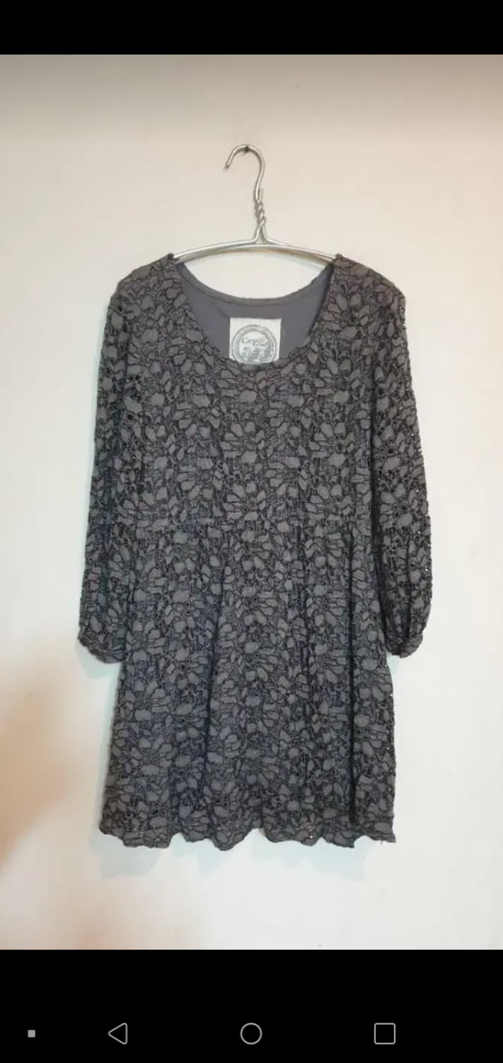 고급 레이스 미니 원피스 그레이 코튼 슬리브 레이스 드레스 데일리룩 상품이미지1