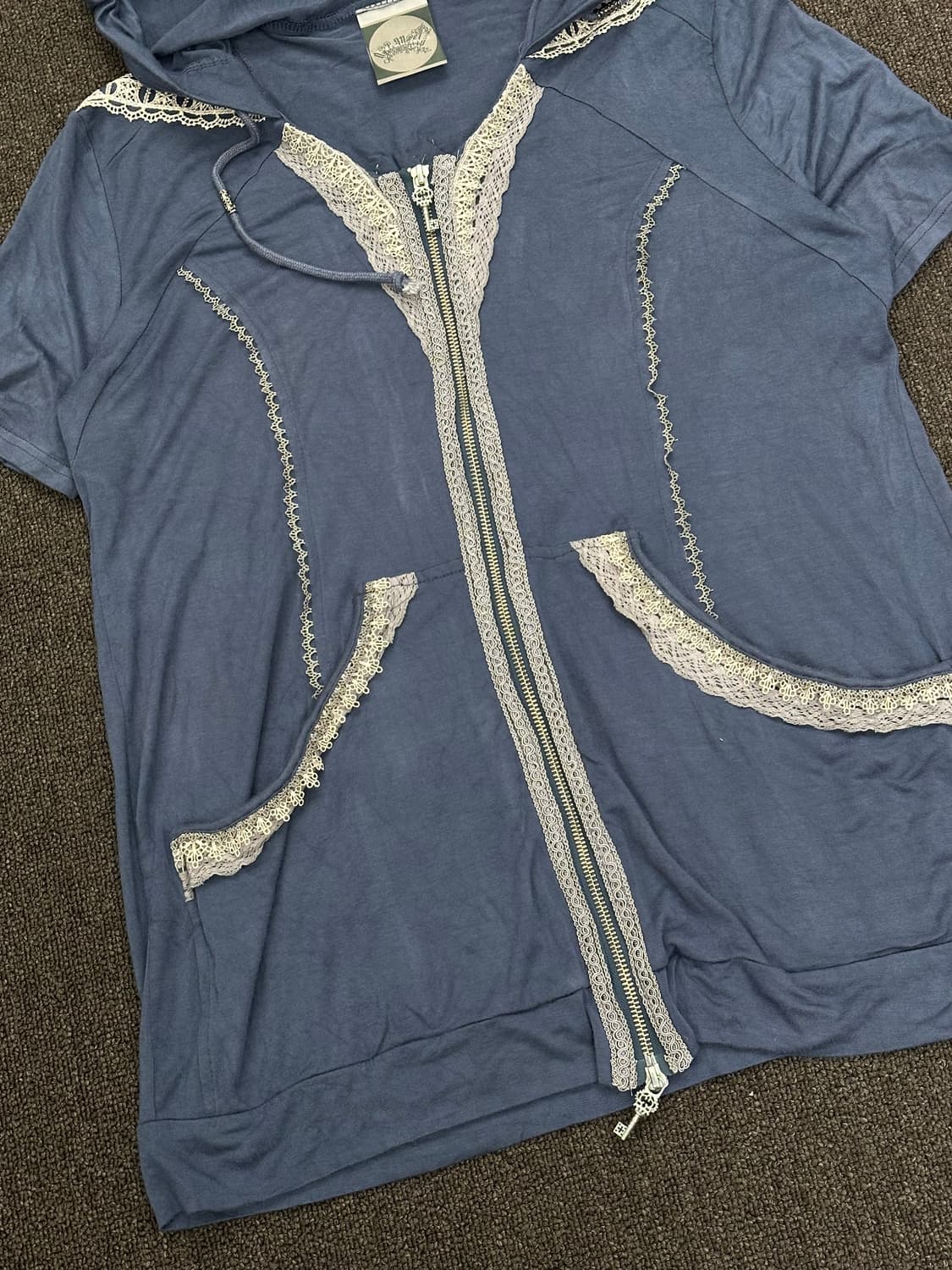 OS)Ozz Angero 빈티지 여성 레이스 디테일 반팔 후드집업 상품이미지4