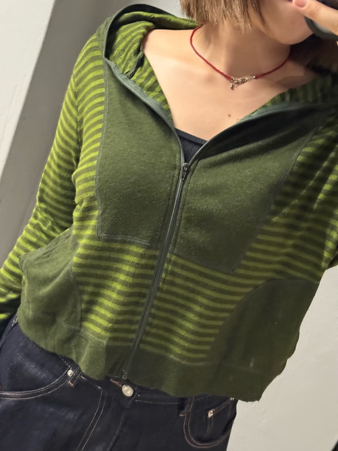 green stripe pattern full zip-up 상품이미지2
