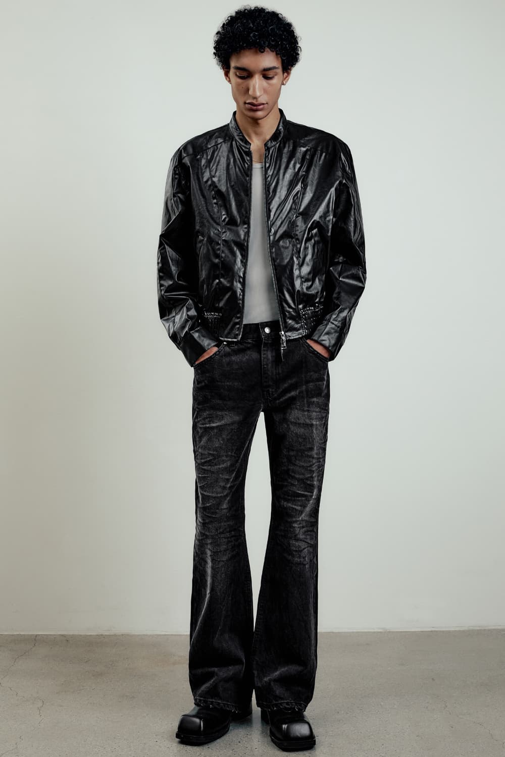 [44] 엘무드 글레이즈드 코튼 바이커 자켓 블랙 상품이미지4